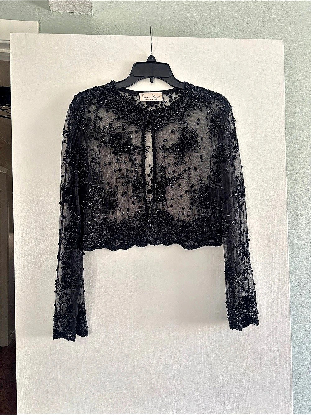 Vintage Lawrence Kazar Black Floral Lace Cropped Jacket size medium